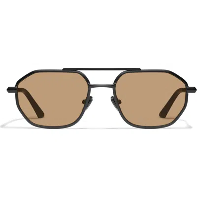Quay En Route 57mm Aviator Sunglasses In Matte Black/tan