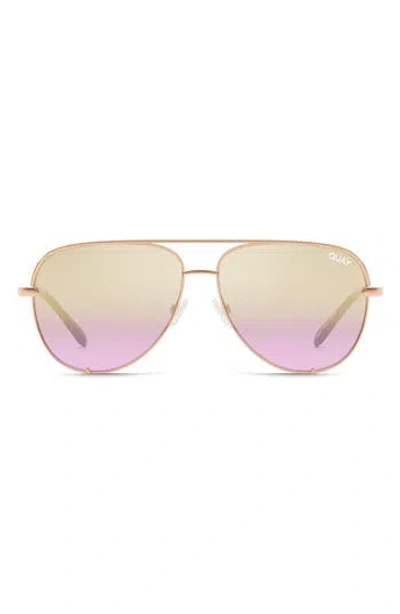 Quay High Key 51mm Aviator Sunglasses In Rose Gold/lavender