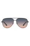 Quay High Key 62mm Oversize Aviator Sunglasses In Black/smoke To Coral