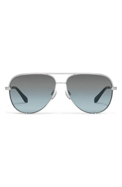 Quay High Key 62mm Oversize Aviator Sunglasses In Silver/grey Light Turquoise
