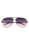 Quay High Key 64mm Oversize Aviator Sunglasses In Black Pink Fade