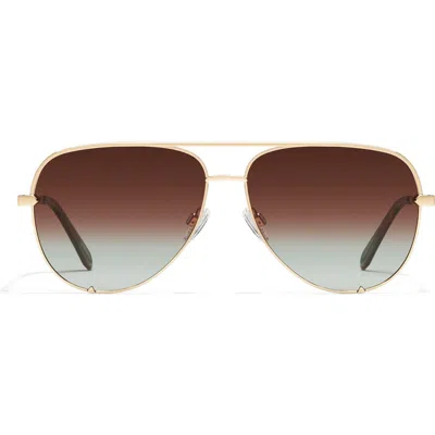 Quay High Key Mini 60mm Aviator Sunglasses In Gold/ Brown Fade Polarized