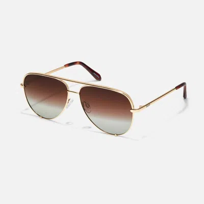 Quay High Key Sunglasses In Gold/brown Fade Polarized In Multi
