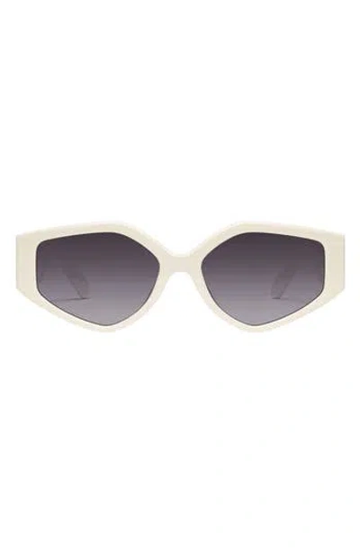 Quay Hot Gossip 57mm Cat Eye Gradient Sunglasses In Bone/smoke