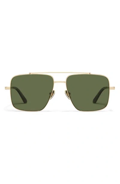 Quay Level Out 52mm Aviator Sunglasses In Gold/green Polarized