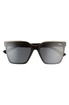 Quay Australia Level Up 56mm Polarized Square Sunglasses In Black Gold/smoke Polarized
