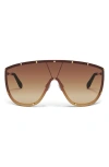 Quay On Set 70mm Oversize Shield Sunglasses In Brushed Gold / Camel Gradient