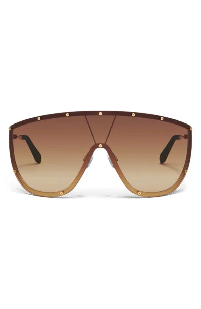 Quay On Set 70mm Oversize Shield Sunglasses In Brushed Gold / Camel Gradient