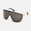 Quay Australia On Set 70mm Oversize Shield Sunglasses In Brushed Gold,camel Gradient