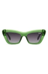 Quay On The Radio 50mm Cat Eye Sunglasses In Green/smoke