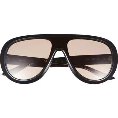 Quay Set List 134mm Aviator Shield Sunglasses In Black/tan