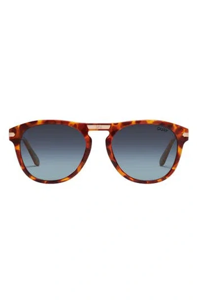 Quay Australia Slicked Back 46mm Polarized Aviator Sunglasses In Honey Tortoise/navy Polar
