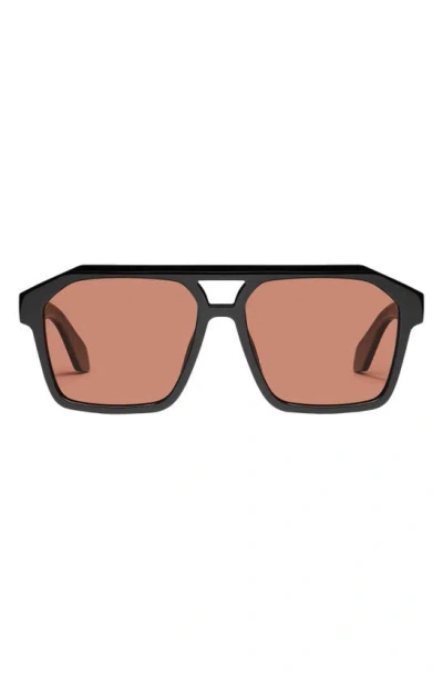 Quay Soundcheck 48mm Polarized Aviator Sunglasses In Black / Apricot Polarized