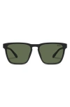 Quay Unplugged 45mm Polarized Square Sunglasses In Matte Black / Green Polarized