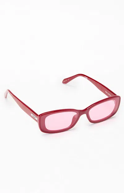 Quay Vibe Check Narrow Rectangle Sunglasses In Rose In Pink