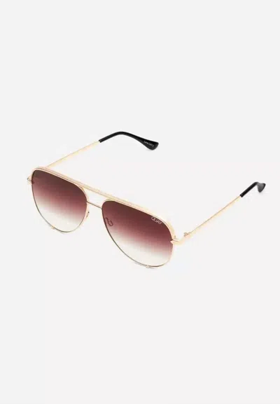 Quay Women's High Key Sunglasses In Gold/brown Fade Polarized In Red