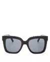 Quay Women's Icy Square Non-polarized Sunglasses In Black Stud / Smoke In Black