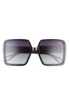 Quay X Saweetie Almost Ready 56mm Polarized Square Sunglasses In Black / Smoke Polarized Lens