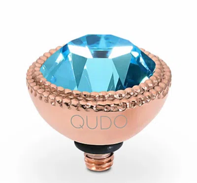 Qudo Women's Fabero Aquamarine Round 11mm Topper In Blue/rosegold In Gold