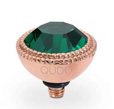Qudo Women's Fabero Round Emerald 11mm Topper In Green/rosegold In Transparent