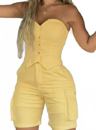 Queen Fashion Wholesale Women's Bandeau Top Short Set In Yellow