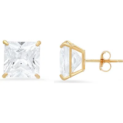 Queen Jewels 10k Gold Princess Cut Cubic Zirconia Stud Earrings In Gold/8mm