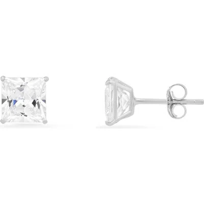 Queen Jewels 10k Gold Princess Cut Cubic Zirconia Stud Earrings In White Gold/6mm