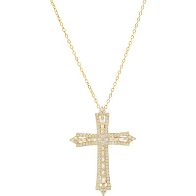 Queen Jewels Art Deco Cubic Zirconia Cross Pendant Necklace In Gold