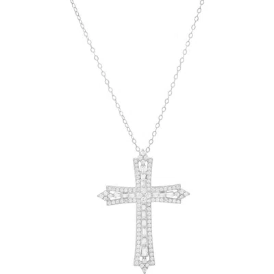 Queen Jewels Art Deco Cubic Zirconia Cross Pendant Necklace In White