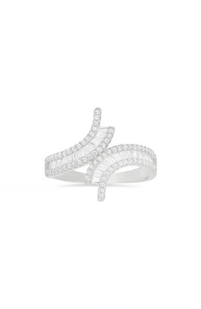Queen Jewels Baguette Cut Cubic Zirconia Bypass Ring In White