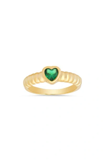 Queen Jewels Bezel Set Heart Ring In Gold/emerald