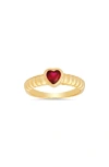Queen Jewels Bezel Set Heart Ring In Gold/ruby