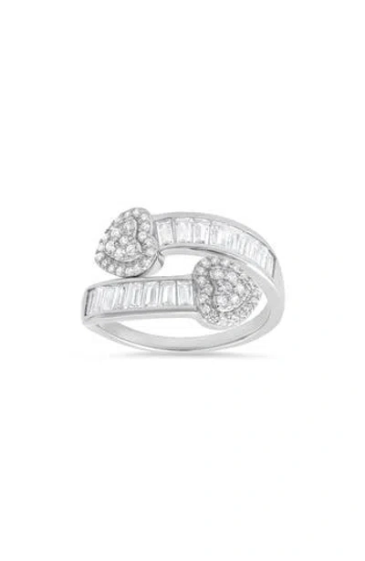Queen Jewels Bypass Cubic Zirconia Heart Ring In Silver