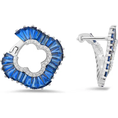 Queen Jewels Clover Hoop Earrings In Silver