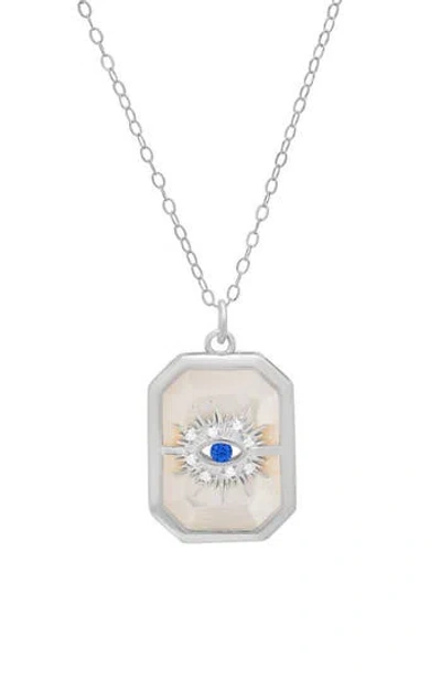 Queen Jewels Cubic Zirconia & Mother-of-pearl Evil Eye Pendant Necklace In Silver