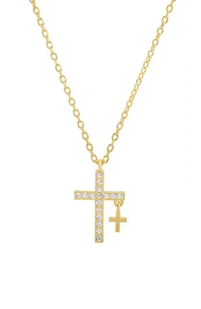 Queen Jewels Cubic Zirconia Double Cross Pendant Necklace In Gold