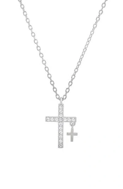Queen Jewels Cubic Zirconia Double Cross Pendant Necklace In Silver