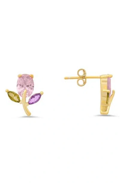Queen Jewels Cubic Zirconia Flower Stud Earrings In Gold