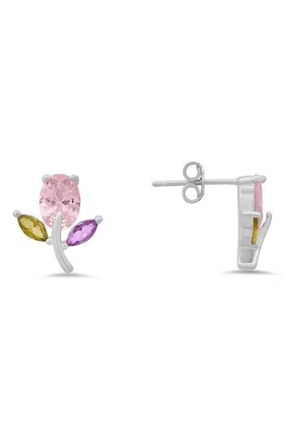 Queen Jewels Cubic Zirconia Flower Stud Earrings In Silver