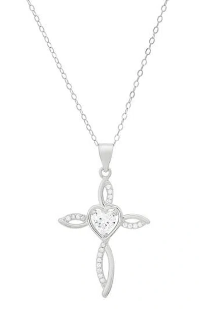 Queen Jewels Cubic Zirconia Heart Swirl Cross Pendant Necklace In White