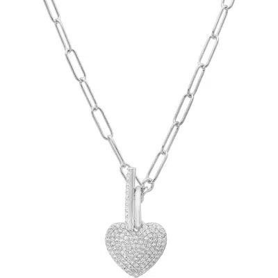 Queen Jewels Cubic Zirconia Pavé Heart Pendant Necklace In Silver