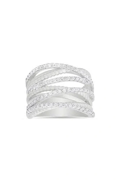 Queen Jewels Cubic Zirconia Twisted Crossover Ring In White