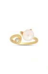 Queen Jewels Cz & Imitation Pearl Cat Ring In Gold