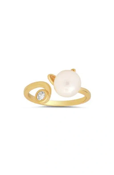 Queen Jewels Cz & Imitation Pearl Cat Ring In Gold