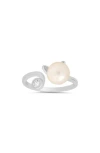 Queen Jewels Cz & Imitation Pearl Cat Ring In Silver