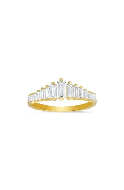 Queen Jewels Cz Baguette Cut Deco Ring In Gold