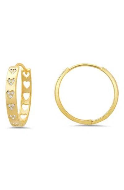 Queen Jewels Cz Pavé Heart Hoop Earrings In Gold