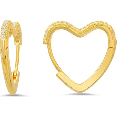 Queen Jewels Cz Pavé Heart Hoop Earrings In Gold