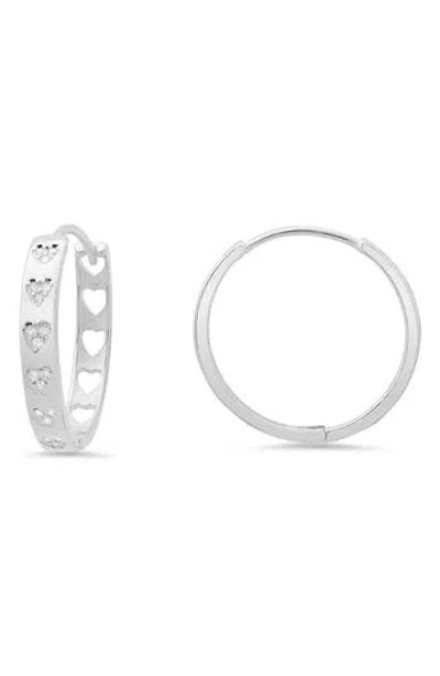 Queen Jewels Cz Pavé Heart Hoop Earrings In Silver