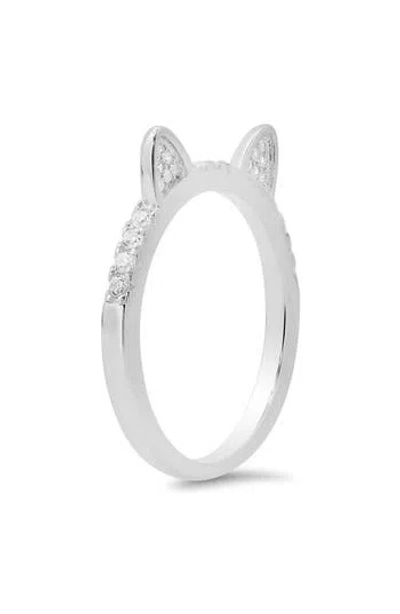 Queen Jewels Cz Pavé Kitty Cat Ring In Silver